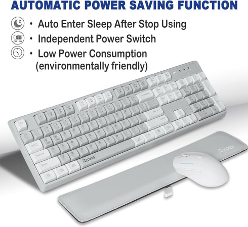 Wireless Keyboard and Mouse Combo with Wrist Rest, 2.4G Full-Sized Keyboard and Mouse, Dual-System for Computer/Laptop