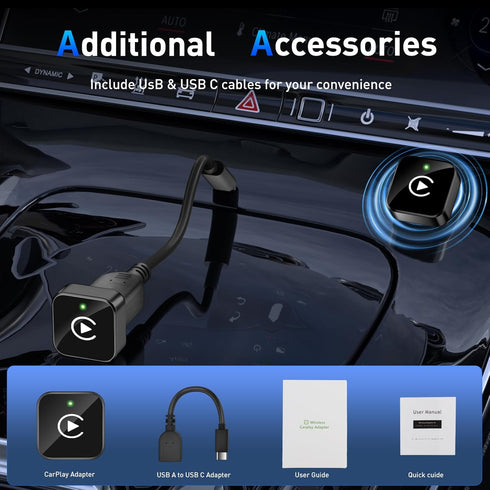 iGENJUN 2026 Wireless CarPlay Adapter Upgrade Mini Design, USB/USB-C Plug & Play Converts CarPlay to Wireless - Easy