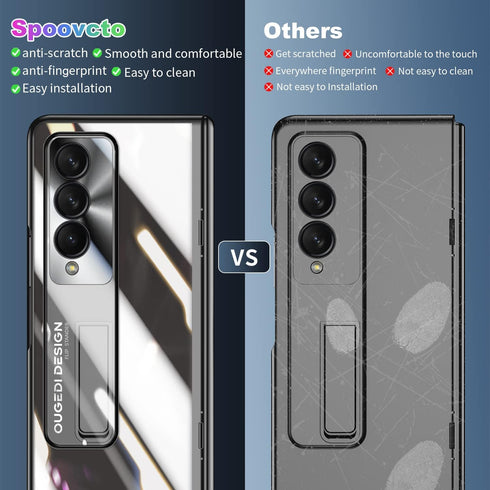 Galaxy Z Fold 4 Case with Hinge Protection and Kickstand - Transparent Clear Back with Built-in Screen Protector (Black)