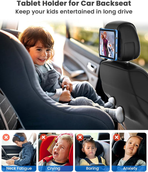 WONNIE Car Tablet Holder - Upgraded Back Seat Headrest Mount for Kids, Fits All 7-12.9'' Tablets, 2 Pack