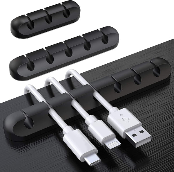 SOULWIT 3-Pack Cable Holder Clips, Silicone Self Adhesive Cord Organizer for Desktop, Nightstand, Home, Office
