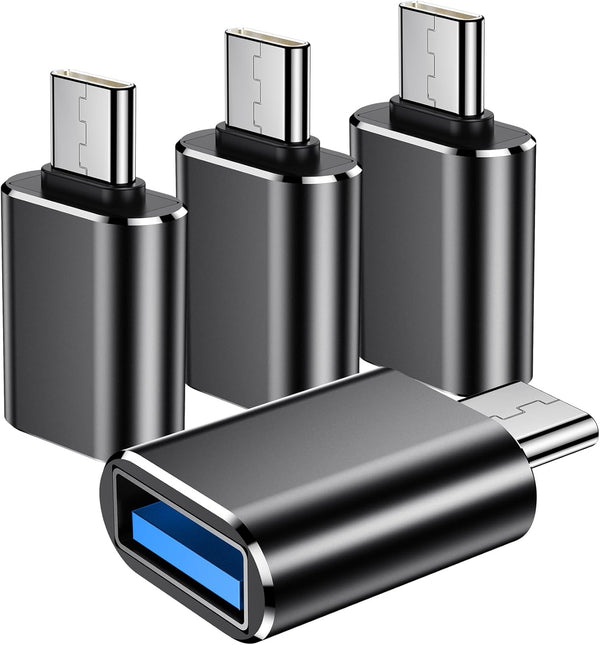 USB C to USB Adapter Pack of 4, Male to USB 3.0 Female Compatible with MacBook Pro 2020, iPad Pro 2020, Black