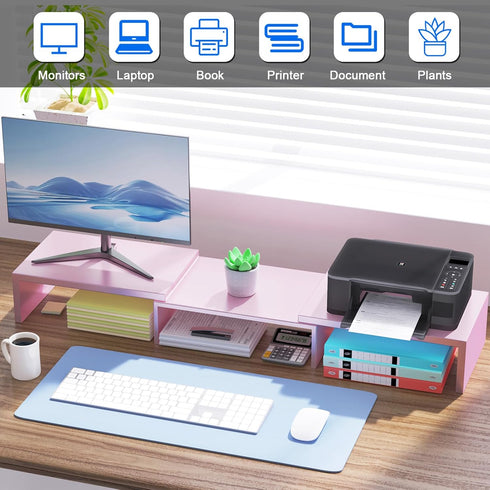 Desk Organizers and Accessories, Dual Monitor Stand Riser, Monitor Desk Shelf for Desktop Organization (Pink)