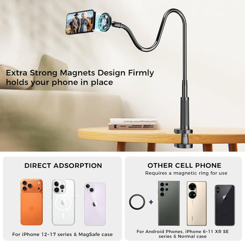 Voinap 17 16 15 14 13 12. Gooseneck Phone Holder for Bed Laying Dowm, Magnetic Cell Phone Stand for Desk Headboard