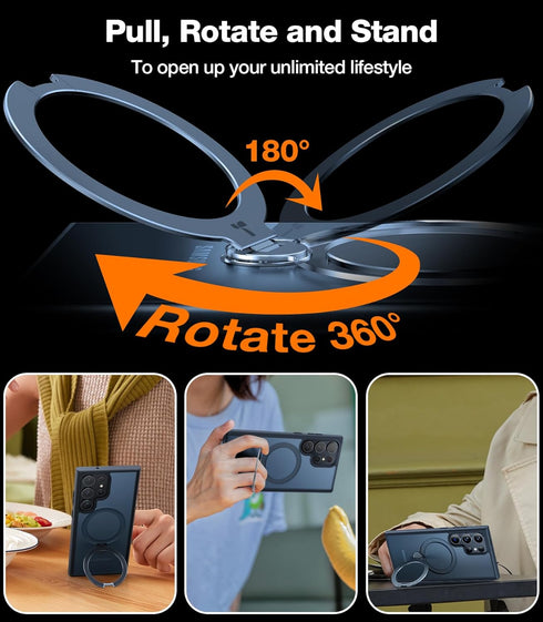 TORRAS 360° Spin Magnetic Stand for Samsung Galaxy S24 Ultra Case: Compatible with Magsafe, Military Grade Shockproof