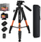 Tripod 75" Camera Tripod, Lightweight Travel Cell Phone Tripod with Wireless Remote, Professional Aluminum Tripod for