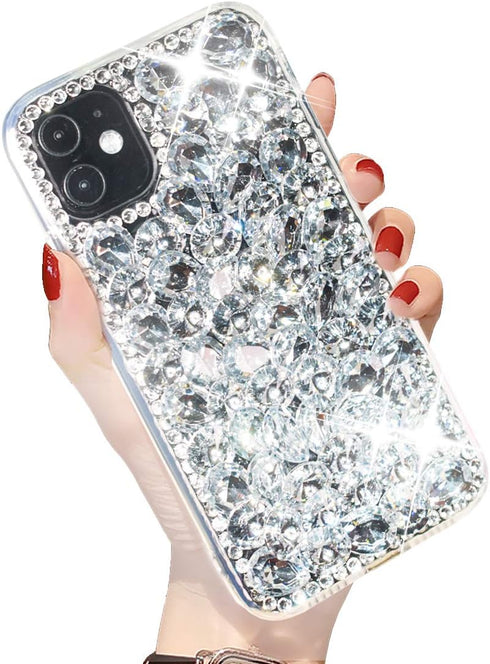 Compatible with iPhone 11 Bling Glitter Case, Luxury Shiny Diamond Crystal Rhinestone Handmade Clear Cover Case (6.1'')