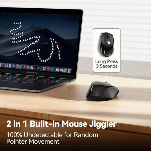 TECKNET Wireless Mouse Jiggler, USB-C Rechargeable, Silent Click, Ergonomic 6400 DPI Mouse