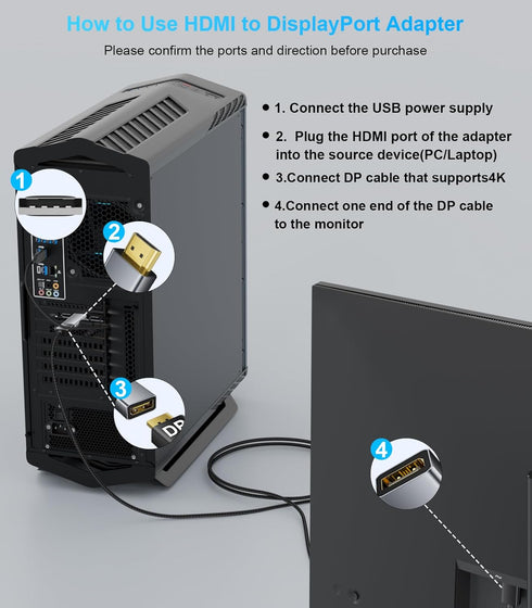 Reborn HDMI to DisplayPort Adapter, 4K@60Hz HDMI Male to DP Female Converter for Laptop, PS5, Xbox