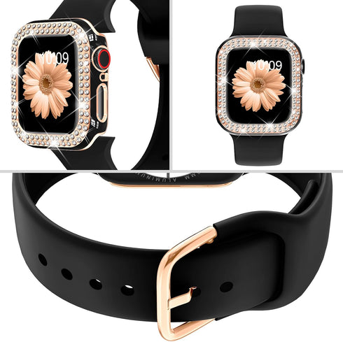 DABAOZA Compatible Apple Watch Bands 40mm with Bumper, Bling Glitter Women Silicone Soft Strap for iWatch (Black