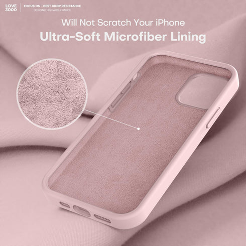 LOVE 3000 iPhone 12/iPhone 12 Pro Case, Premium Silicone with Soft Anti-Scratch Lining - Pink Sand