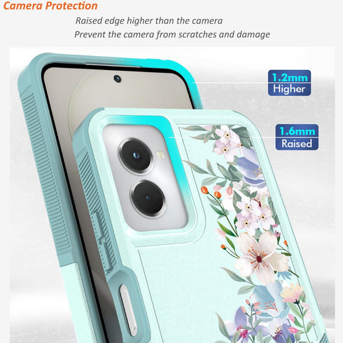 Cute Flowers Floral Design Case for Motorola Moto G Power 2024 5G, Slim Soft TPU Bumper Shockproof Cover, Mint Green