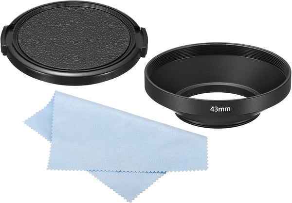 PATIKIL 43mm Lens Hood, Wide Angle Matte Surface Anti-reflective Hood with Cap and Cleaning Cloth for Nikon, Fujifilm