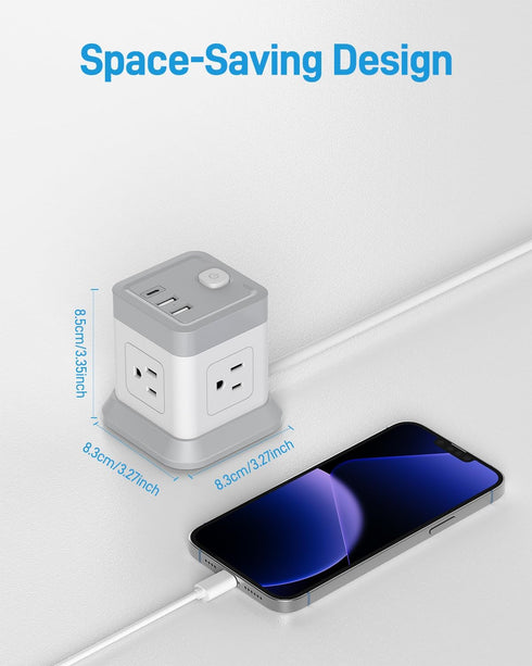 BEVA 5ft 4 3 Power Strip with USB - Long Extension Cord Desktop Charging Station, Power Strip Cube with Outlets and USB