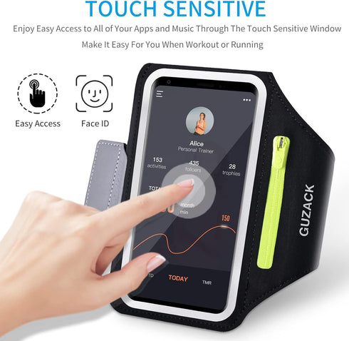 GUZACK Running Armband for iPhone 16 Pro 15 14 13 12 11 Pro Max/Plus/XR/XS, Galaxy S25/S24/S23/S22 with Card Slot & Key