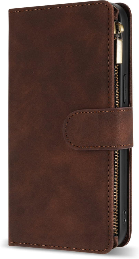 ZZXX for iPhone 12 Mini Wallet Case - Premium Soft PU Leather Zipper Flip Folio with Wrist Strap
