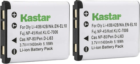 Kastar 2 Pack Battery Compatible with Olympus Li-42B, Li-40B, Li42B, Li40B, FE-230, Pentax D-Li63, Fuji NP-45, NP-45A,