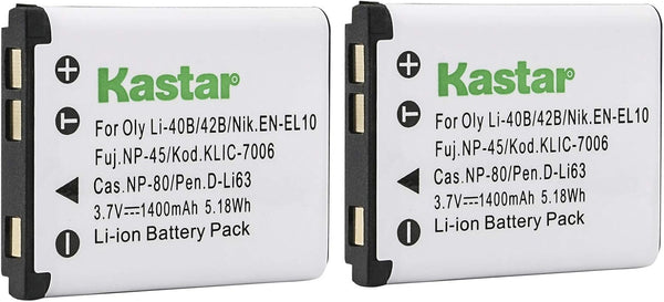 Kastar 2 Pack Battery Compatible with Olympus Li-42B, Li-40B, Li42B, Li40B, FE-230, Pentax D-Li63, Fuji NP-45, NP-45A,