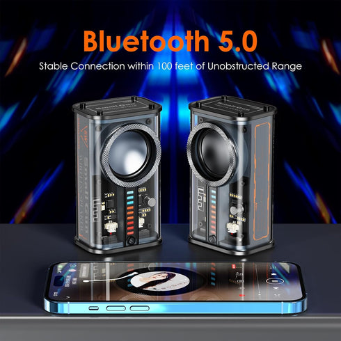 Portable Bluetooth Speaker with Lights, Transparent Wireless Mini Bluetooth Speaker with TWS, Perfect Small Speaker HD