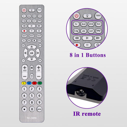 MYHGRC 8 1 Universal Remote Control for TVs, DVD/Blu-Ray Player, Streaming Players, Soundbar Speaker, Cable Box