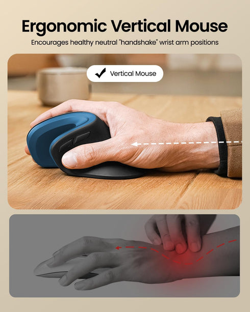 ProtoArc Ergonomic Mouse, EM11 NL Wireless Vertical Mouse, USB-C Rechargeable for Windows, Mac OS, PC/Notebook/Laptop,