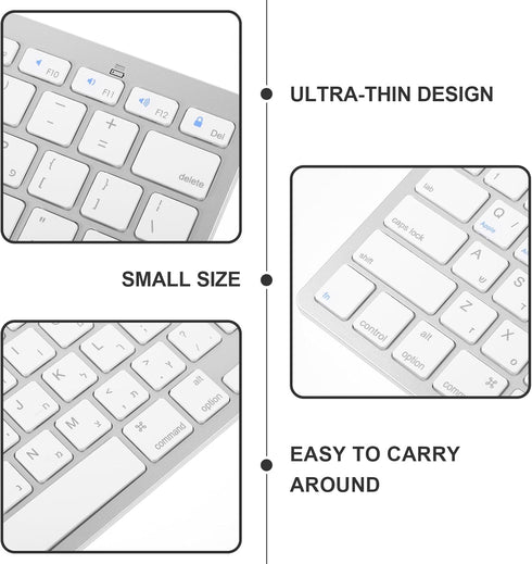 Veemoon Wireless Hebrew Keyboard, Ultra Slim Compact Keyboard for Laptop Computer (White)