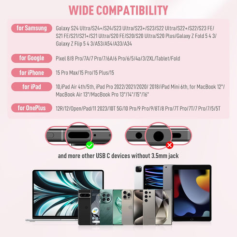 USB C Headphones for Samsung S24 Ultra A35 S23 Fe S22+, Type C Earphones with Mic, HiFi Stereo for iPhone 15 Pro Max