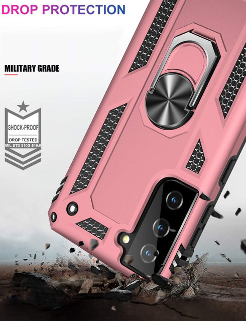IKAZZ Galaxy S21 Case - Military Grade Shockproof Heavy Duty Phone Cover, Pass 16ft Drop Test, Rose Gold