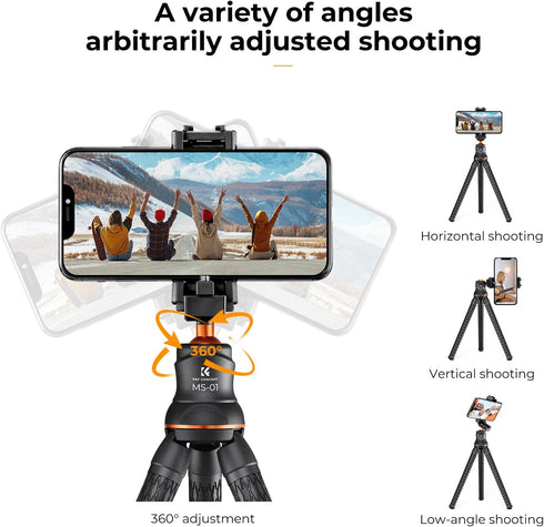 K&F Concept Mini Tripod Stand, Flexible Camera Tripod with Bluetooth Remote, Compatible with Smartphone/Canon Nikon