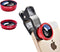 3 in 1 Cell Phone Camera Lens Kit, Universal Wide Angle Macro Fisheye Lens for Smart Phones iPhone Samsung Android (Red)