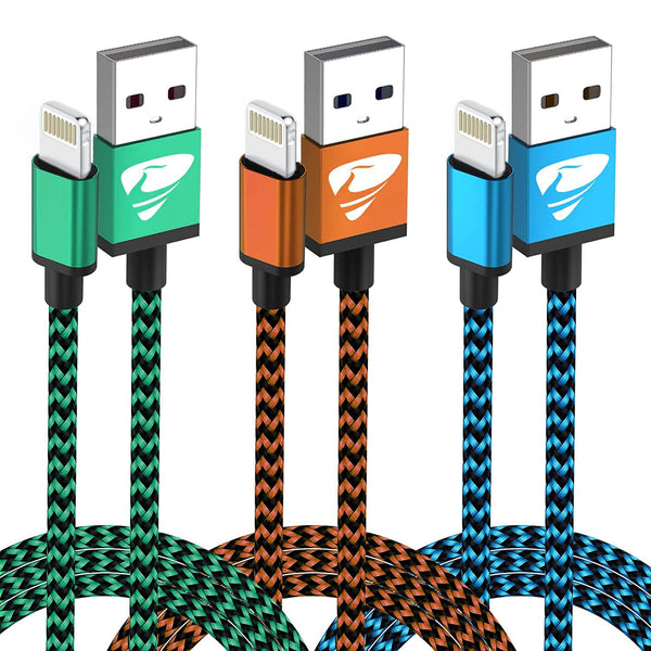 Aioneus 3ft iPhone Charger Cord 3-Pack, MFi Certified Lightning Cable, Fast Charging, Nylon Braided, Compatible with