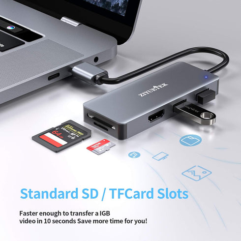 USB to HDMI Adapter, 5-in-1 USB Hub 3.0 with 1080p HDMI for PC Laptop, 2 USB Ports, SD/Micro SD Reader