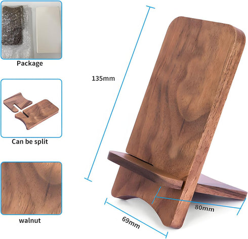 LUCKY BEAN Wood Phone Stand, Desktop Wooden Phone Holder, Portable Phone Stand for Desk, Compatible with iPhone & All