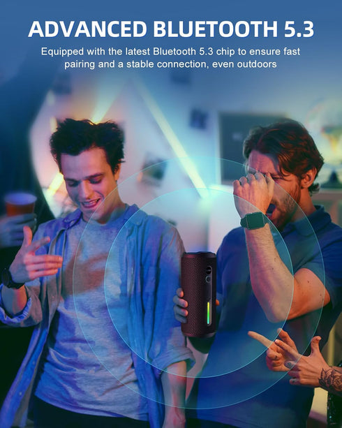 Portable Bluetooth Speaker, 24W Loud Stereo Sound, IPX7 Waterproof, RGB Lights, Up to 30H Playtime