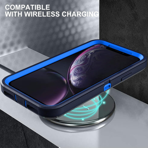 Military Grade 3 in 1 Heavy Duty Shockproof/Drop Proof/Dust Proof Case for iPhone XR, with 2Pcs Tempered Glass Screen