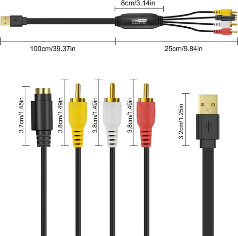 2.0 -1.2M/3.9FT (S-Video+3 XMSJSIY USB Audio Video Capture Card S Video RCA to USB Digital Grabber Recorder CVBS VHS