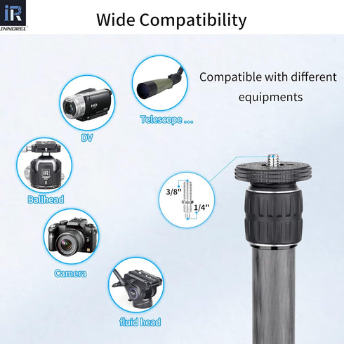 INNOREL ER282C Universal Carbon Fiber Tripod with 10 Layers, Center Column Extension for DSLR Cameras