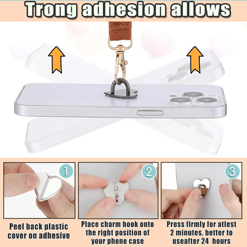 SiLnmLih 12 Pcs Metal Phone Finger Grip Hook Adhesive Heart Shaped Phone Charm Hook Smartphones Accessories Charm Loop