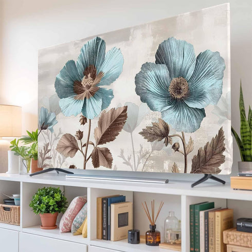 Yukro 65 Inch, 57"x32" Blue Broccoli Indoor TV Dust Cover, Farmhouse Rustic Floral Retro Victorian Style Elastic TV