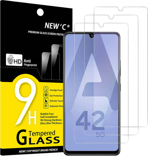 NEW'C 3 Pack Screen Protector for Samsung Galaxy A42 5G, Galaxy M12, Tempered Glass, Case Friendly, Bubble Free