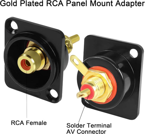 QIANRENON Gold Plated RCA Panel Mount Adapter RCA Female to Solder Terminal AV Connector, D-Panel/XLR Panel Mount, for S/PDIF TV Audio Video Phono Speaker Amplifier(Red) by QIANRENON