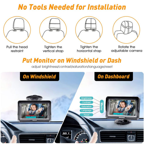 1080P Setup, DoHonest Baby Car Camera HD - Rear-Facing Car Baby Monitor with Night Vision, Adjustable View Angle, Easy