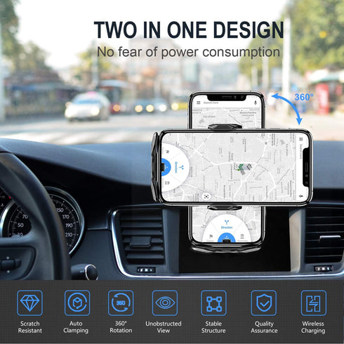 Wireless Car Charger Mount, 15W Qi Fast Charging Auto-Clamping Phone Holder for iPhone & Samsung