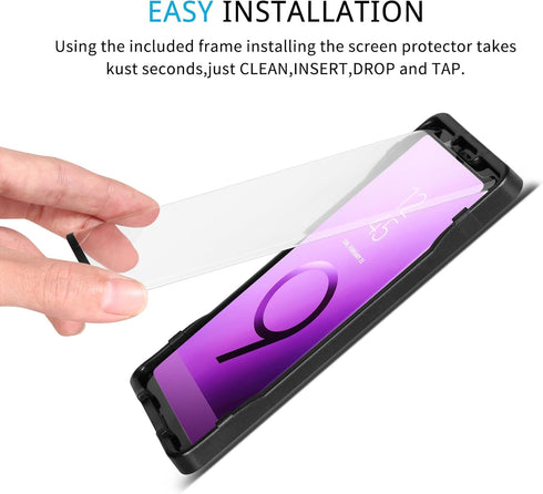 3D Curved Tempered Glass Screen Protector for Galaxy S9 Plus - 3 Pack with Easy Installation Tray, Case Friendly.