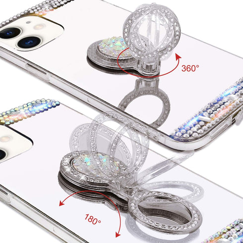 LUVI Diamond Glitter Case for iPhone 11, Mirror Makeup Cute Protective Cover with Bling Crystal Ring Holder