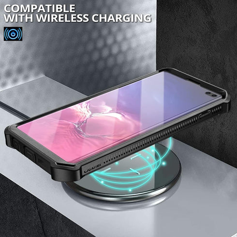 Dexnor Heavy Duty Military Grade Protection Case for Samsung Galaxy S10+ Plus, Black with Built-in Screen Protector and