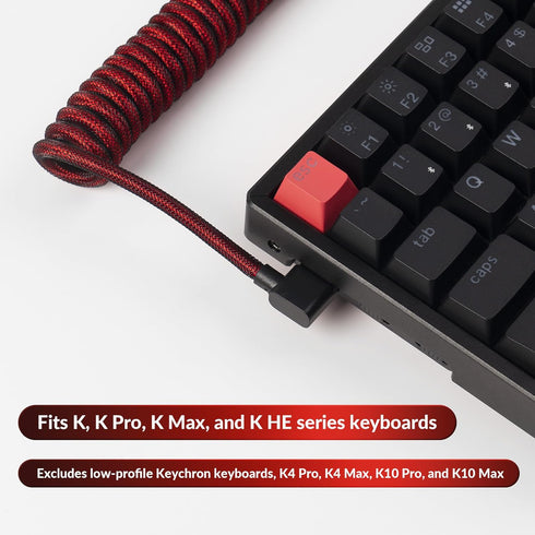 5-Pin GX16 Keychron Premium Coiled USB-C Angled Red Cable, Detachable Metal Connector, USB-A Adapter, Double-Sleeved