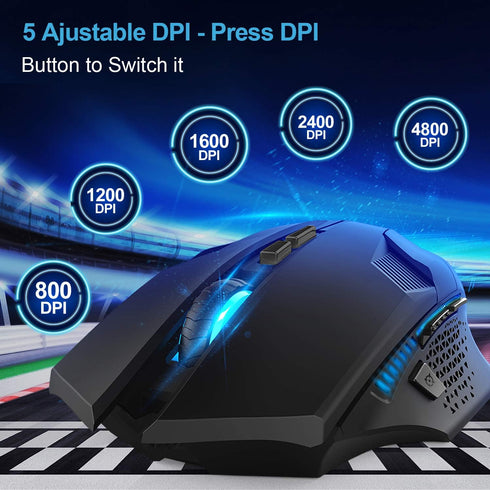 TECKNET Wireless Mouse, USB Cordless Computer Mouse with 8 Buttons, Ergonomic Design, High-Precision 5 Adjustable DPI