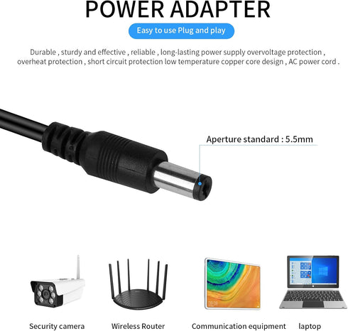 12V 7A CCTV Surveillance Video Power Supply Adapter + 1 to 8 Power Splitter & 110~240V AC 2.1mm Plug for Security Camera