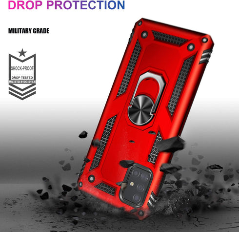 LUMARKE Galaxy A51 4G Case with Screen Protector, Military Grade Protective Phone Cover with Magnetic Ring Kickstand Red